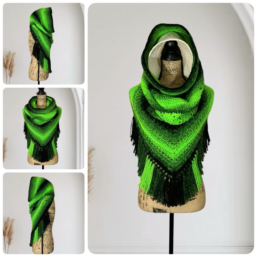 Handcrafted Crochet Hooded Scarf With Fringe New One Size Adult
